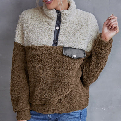 Color-Blocking Casual Plush Sweater for Women