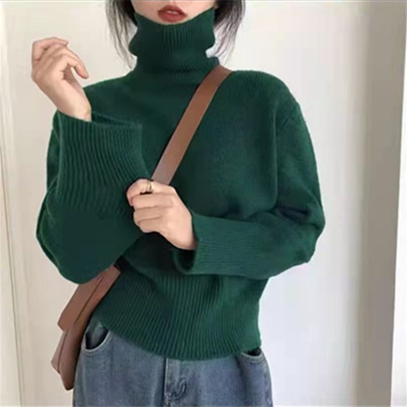 Retro Loose Knit Turtleneck Sweater for Women