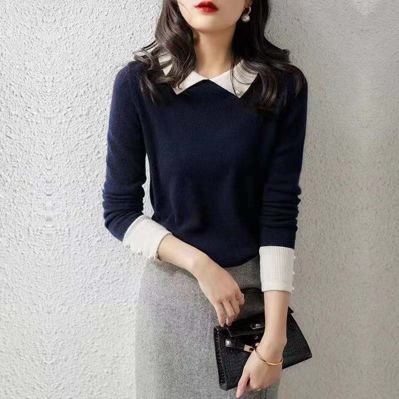 Loose Thin Beaded Woolen Sweater for Women