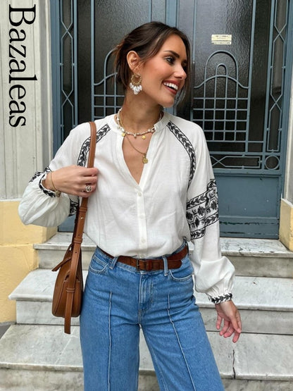 Elegant Loose Blouses - Bohimian 2024 Long Sleeve Tops