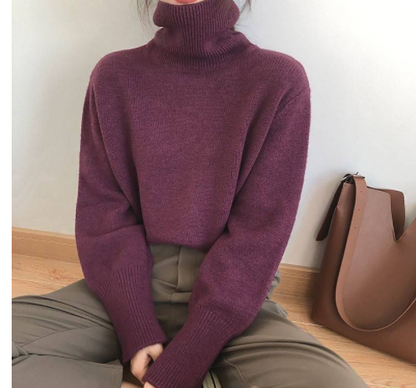 Retro Loose Knit Turtleneck Sweater for Women