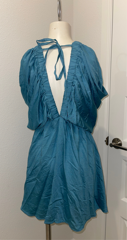 PLUNGE NECK MINI BOHO DRESS