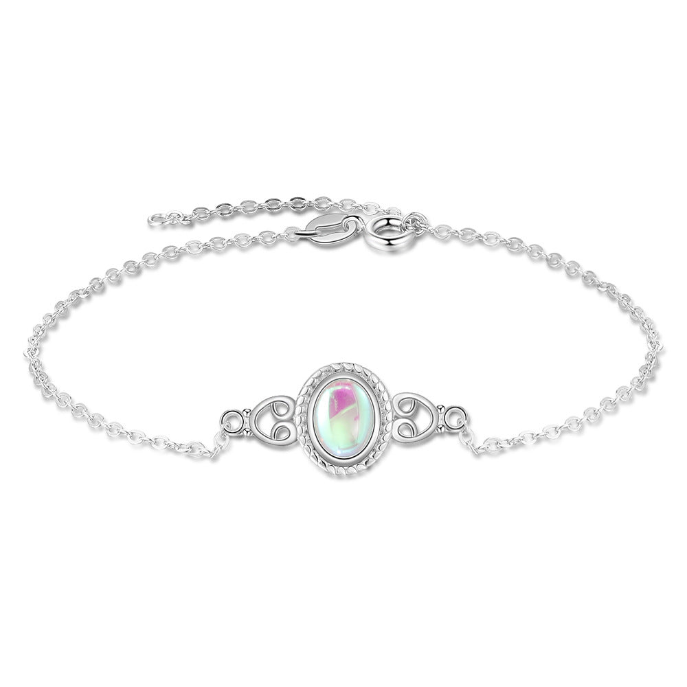 S925 Silver Bracelet with Oval Moonstone