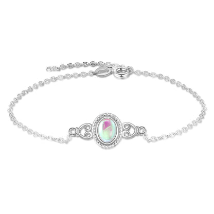S925 Silver Bracelet with Oval Moonstone