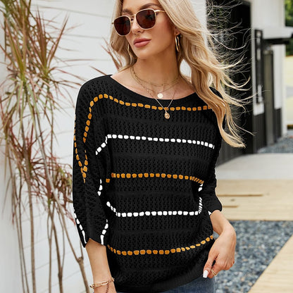 Striped Knitted Sweater for Women - Loose Fit
