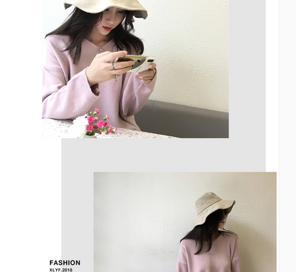 V-Neck Knit Sweater for Women