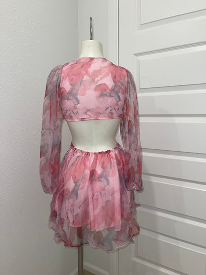 Tie-front Chiffon Top and Skirt Set
