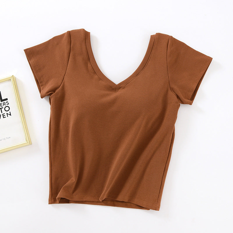 Crop Top with Built-in Bra and V-Neck Design for Women