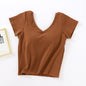 Crop Top with Built-in Bra and V-Neck Design for Women