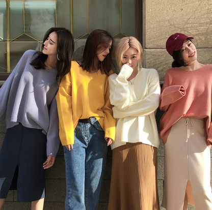 V-Neck Knit Sweater for Women