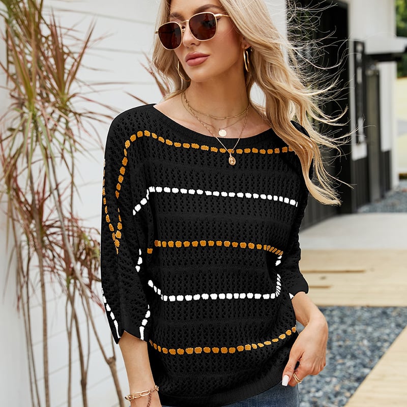 Striped Knitted Sweater for Women - Loose Fit