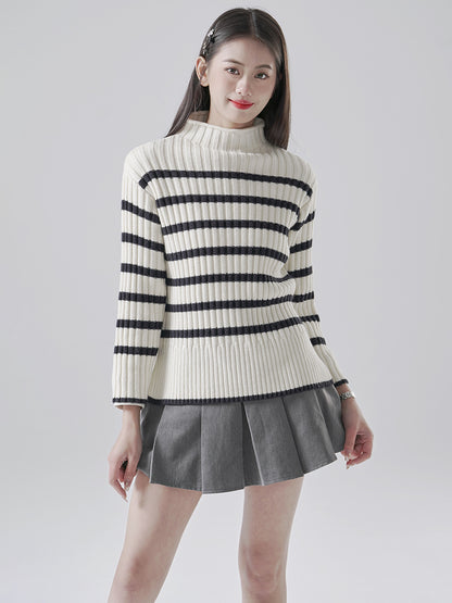 Striped Half Turtleneck Knitted Sweater for Women