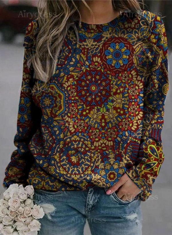 Printed Long Sleeve Sweater for Women