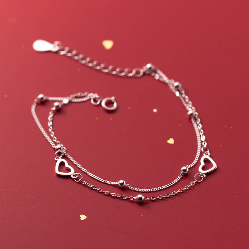 S925 Silver Double Layer Heart Bracelet