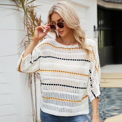 Striped Knitted Sweater for Women - Loose Fit