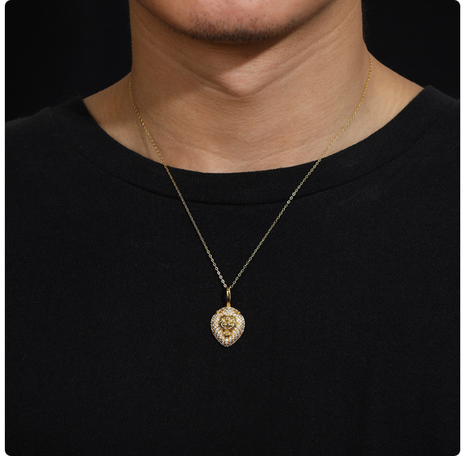 S925 Silver Moissanite Lion Head Pendant Necklace
