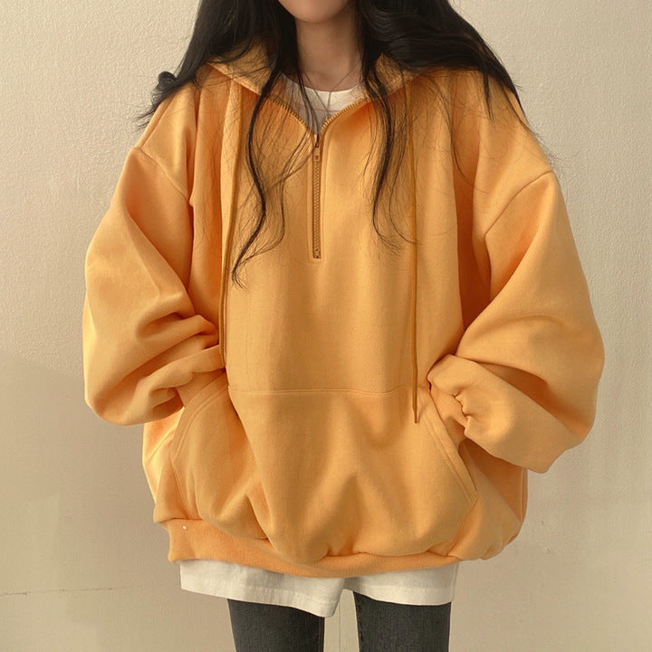 Fleece-lined Hooded Pullover Sweater for Women