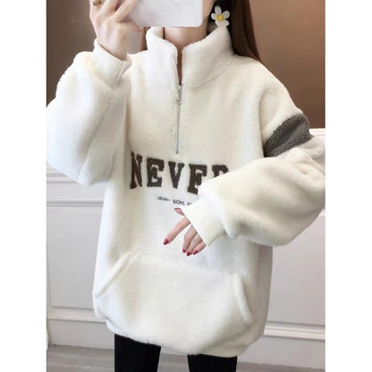 Thick Velvet Padded Letter Sweater for Women