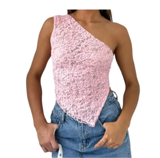 Lace-Back Asymmetrical Tank Top