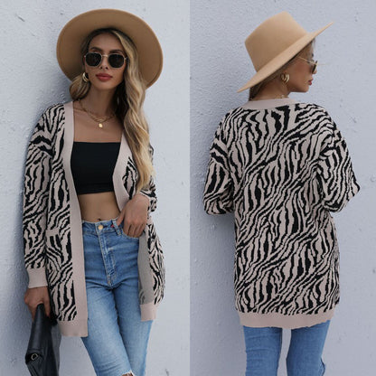 Striped Loose Knit Cardigan Sweater for Women