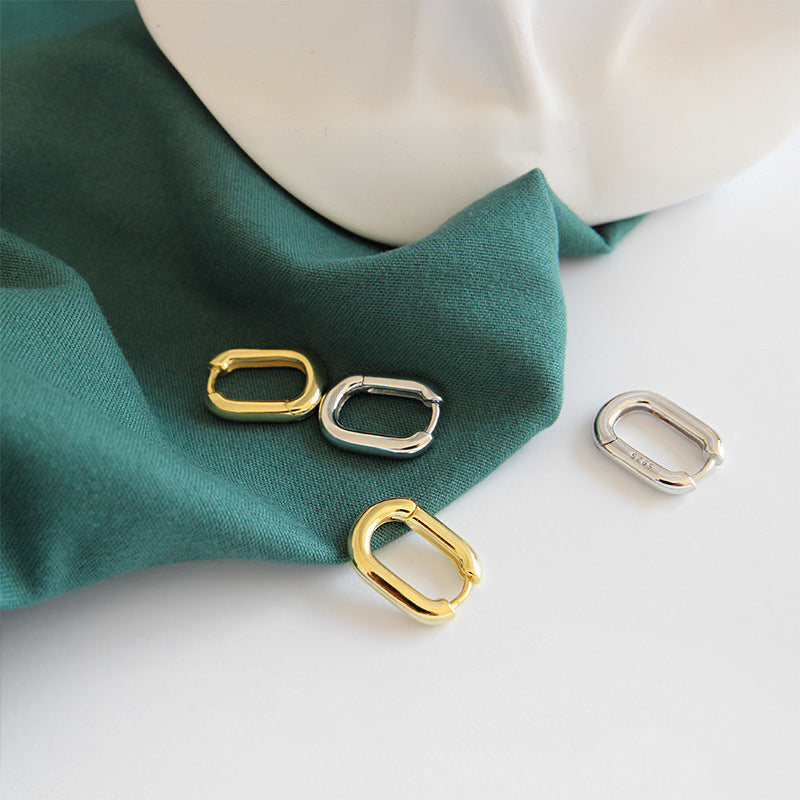S925 Silver Vintage Geometric Oval Earrings