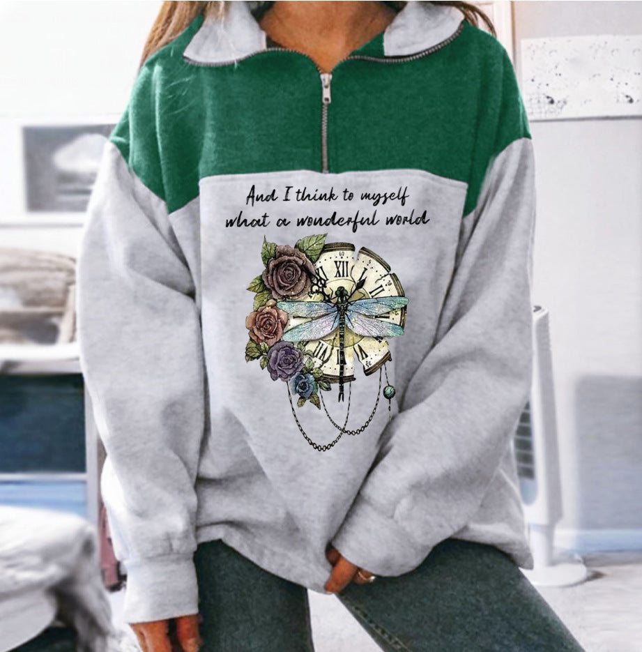 Printed Long-Sleeved Blouse Sweater for Women