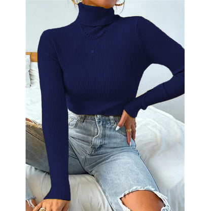 High Neck Knitted Pullover Sweater for Women