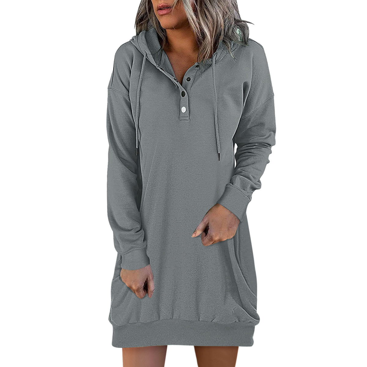 Solid Hooded Drawstring Sweater for Women