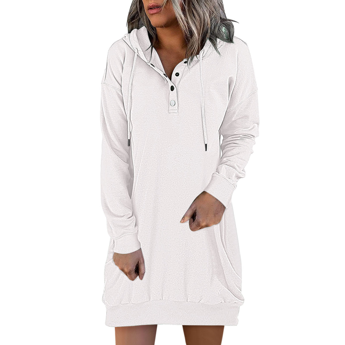 Solid Hooded Drawstring Sweater for Women