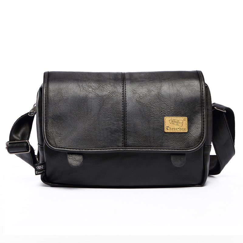 Retro Black Leather Satchel for Men - Casual Shoulder Bag