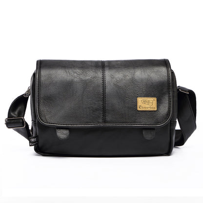 Retro Black Leather Satchel for Men - Casual Shoulder Bag