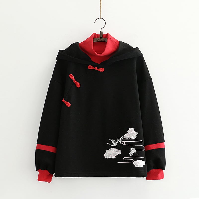 Color Block Fleece Hooded Sweater for Women
