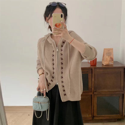 Hooded Tie Cardigan Sweater for Women