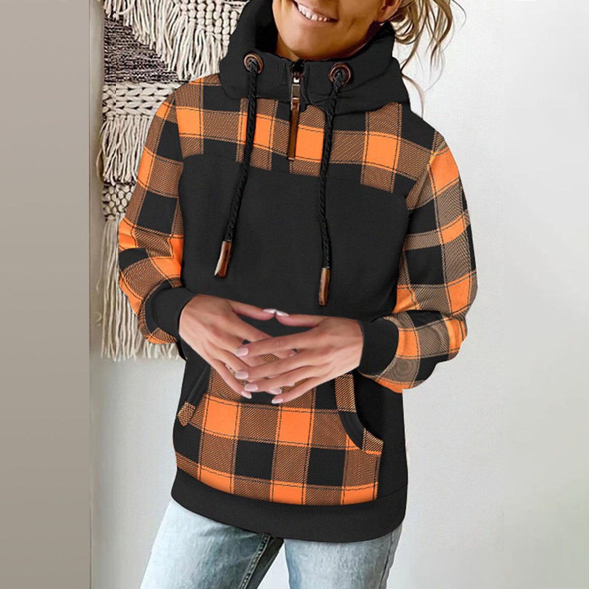 High Neck Printed Fleece Sweater for Women