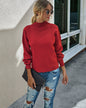 Solid Color Knitted Pullover Sweater for Women
