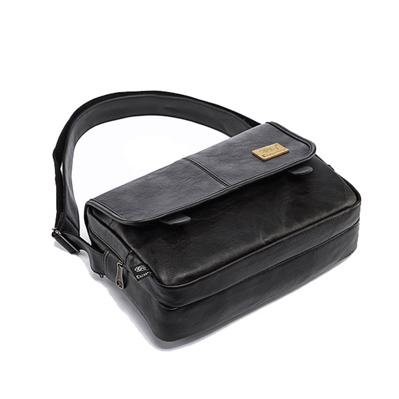 Retro Black Leather Satchel for Men - Casual Shoulder Bag