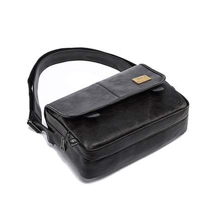 Retro Black Leather Satchel for Men - Casual Shoulder Bag