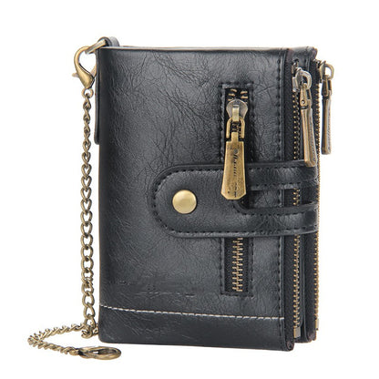 Men's Short Wallet with Double Zippers (European & American)