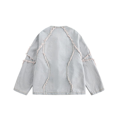 Vintage Chinese Style Denim Jacket in Washed Blue