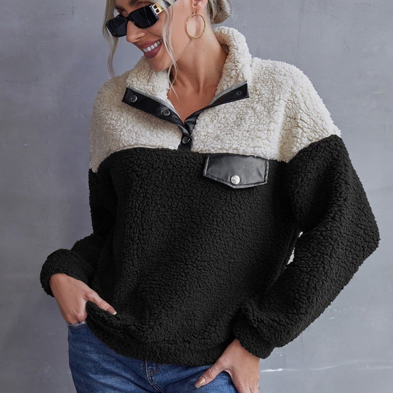 Color-Blocking Casual Plush Sweater for Women