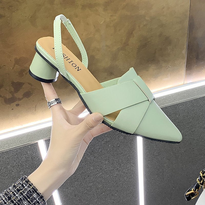 Stylish Chunky Heeled Pointed-Toe Women's Shoes