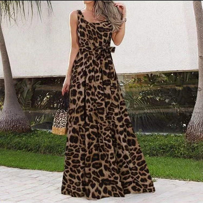 Irregular Belted Sleeveless Maxi Cake Dress
