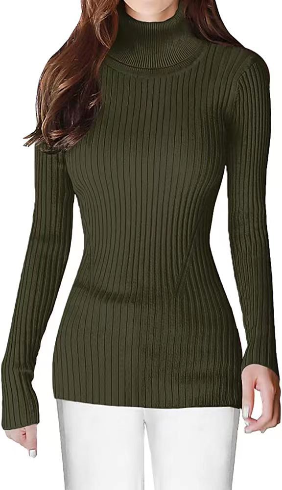 Fashionable Turtleneck Ribbed Sweater for Women