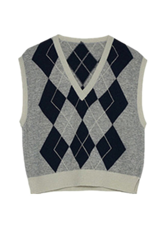 Jennie Style Korean Diamond V-Neck Knitted Vest Top
