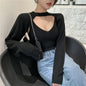 Korean Style Long Sleeve Crop Hoodie with Cape Design