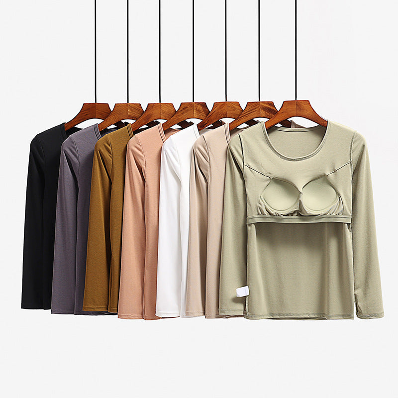 Autumn Long Sleeve Top with Built-in Bra for Women