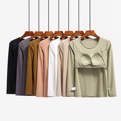 Autumn Long Sleeve Top with Built-in Bra for Women