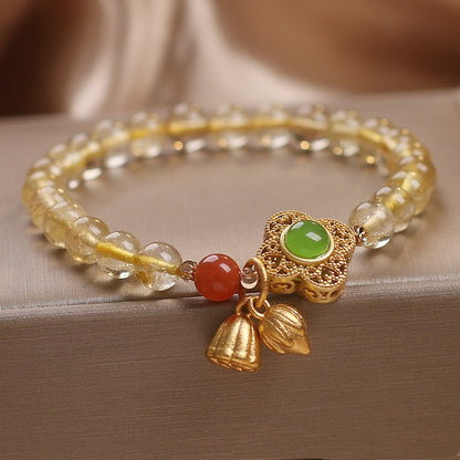 Ethnic Two-piece Flower Pendant Natural Citrine Bracelet