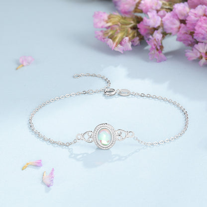 S925 Silver Bracelet with Oval Moonstone