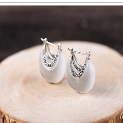 925 Silver Vintage Cat Eye Stone Earrings (Genuine)